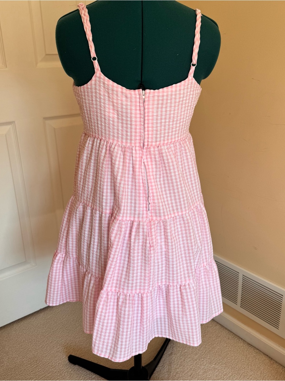 Altar'd State Pink Gingham Tiered Spaghetti-Strap Dress - Picture 2 of 5